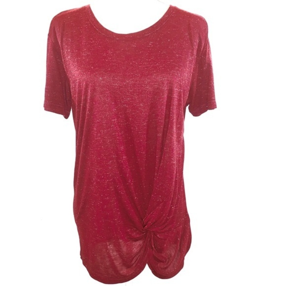Joe Fresh size M red knotted tie front short sleeve loose fit knit long T-shirt